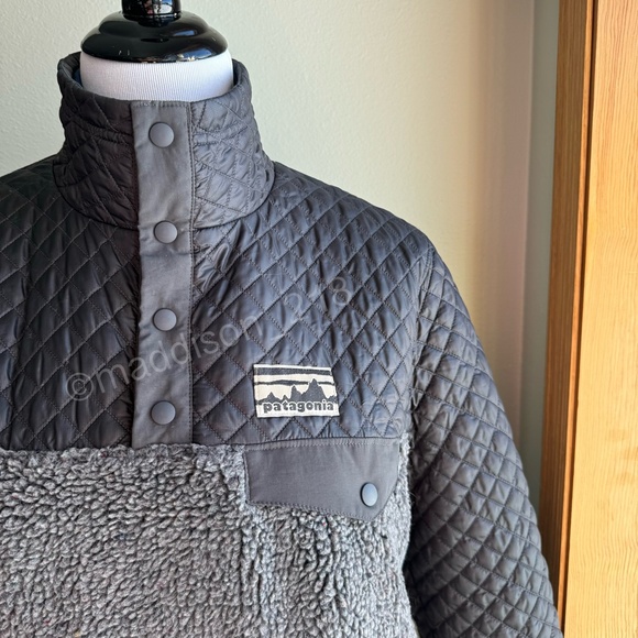 Patagonia Mixed Media Snap-T Pullover Medium Forge Grey Sherpa Quilted Jacket M - Picture 3 of 16